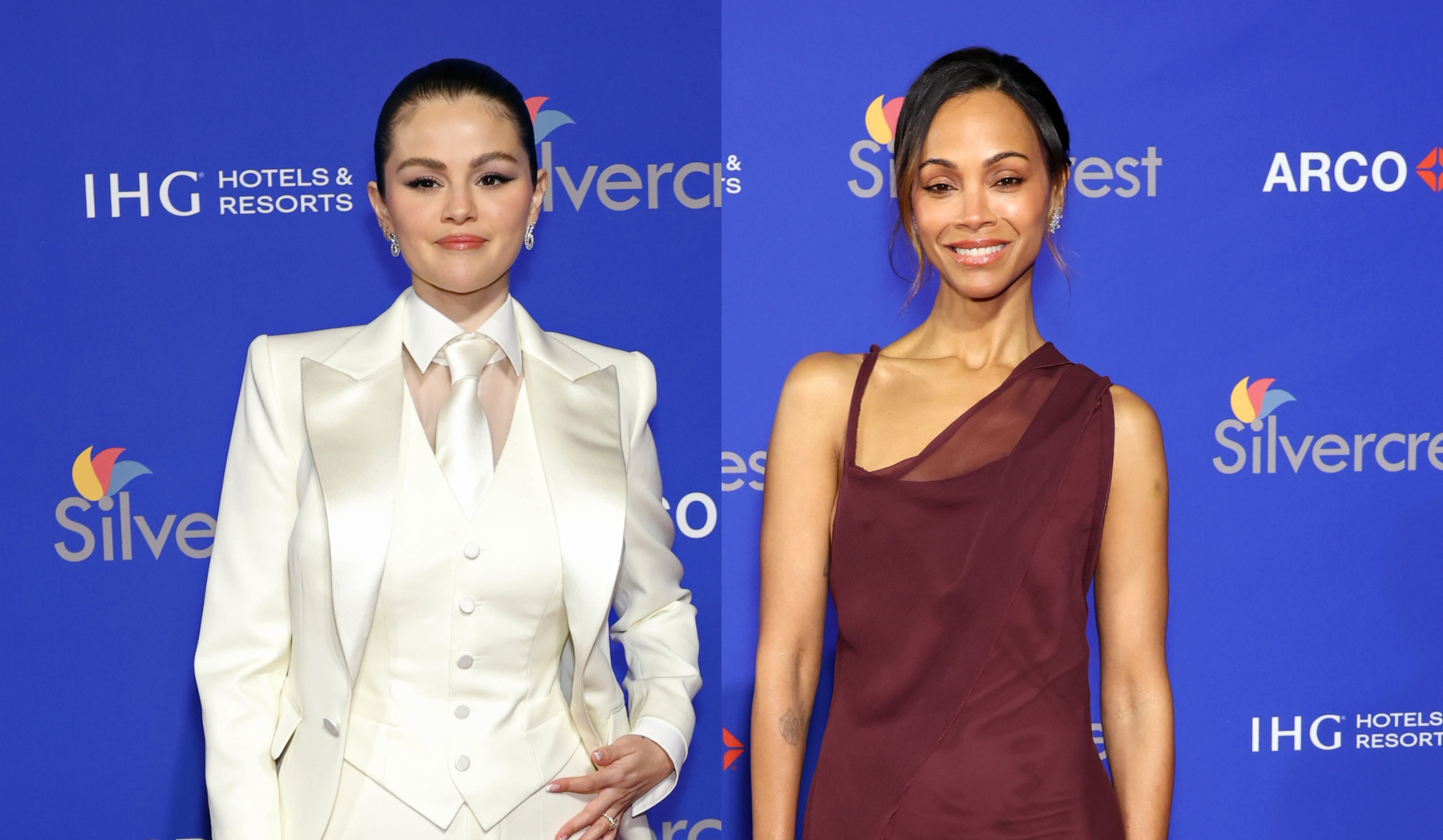 Selena Gomez s'habille dans un look de mariée sur mesure par Ralph Lauren et Zoe Saldana adopte la tendance pure en Victoria Beckham au PSIFF